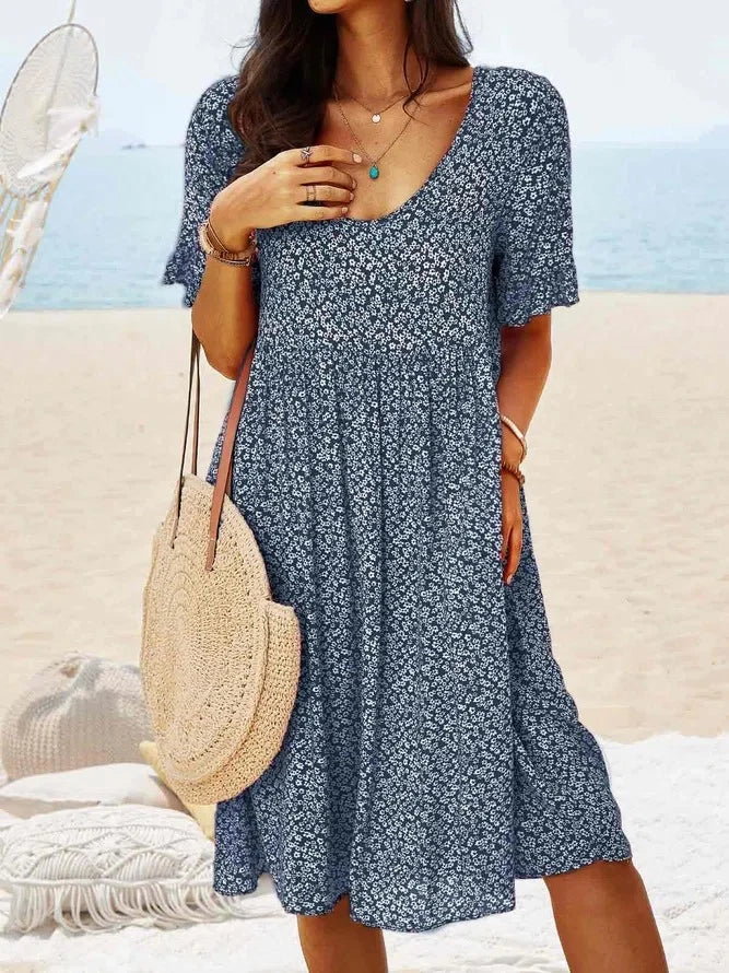 Women Floral Pockets Plus Size Midi Dress