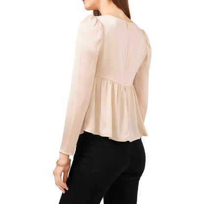 1.STATE Womens Winter Luxe Square Neckline Puff Sleeve Blouse Tan 6