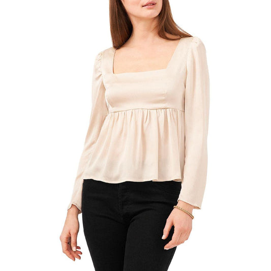 1.STATE Womens Winter Luxe Square Neckline Puff Sleeve Blouse Tan 6