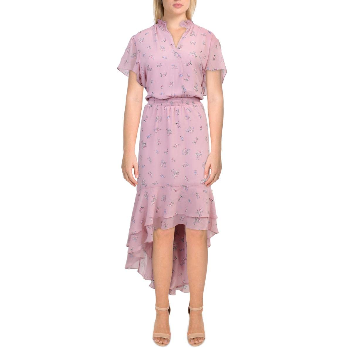 1.STATE Womens Floral Print Ruffled Midi Dress Pink XL