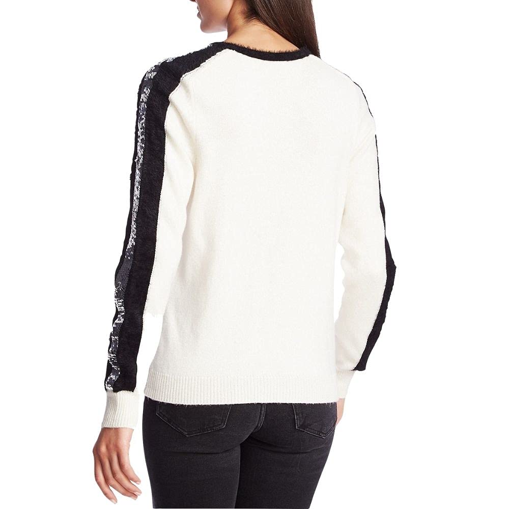 1.STATE Women's Sequin Stripe Sweater White