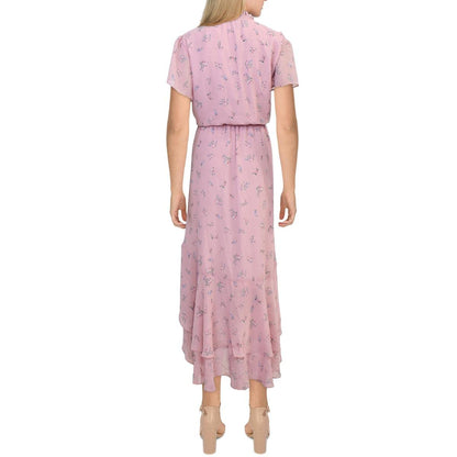 1.STATE Womens Floral Print Ruffled Midi Dress Pink XL