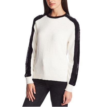 1.STATE Women's Sequin Stripe Sweater White