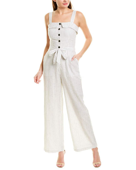 1.STATE Sleeveless Button Front Canopy Stripe Jumpsuit Rich Black 10