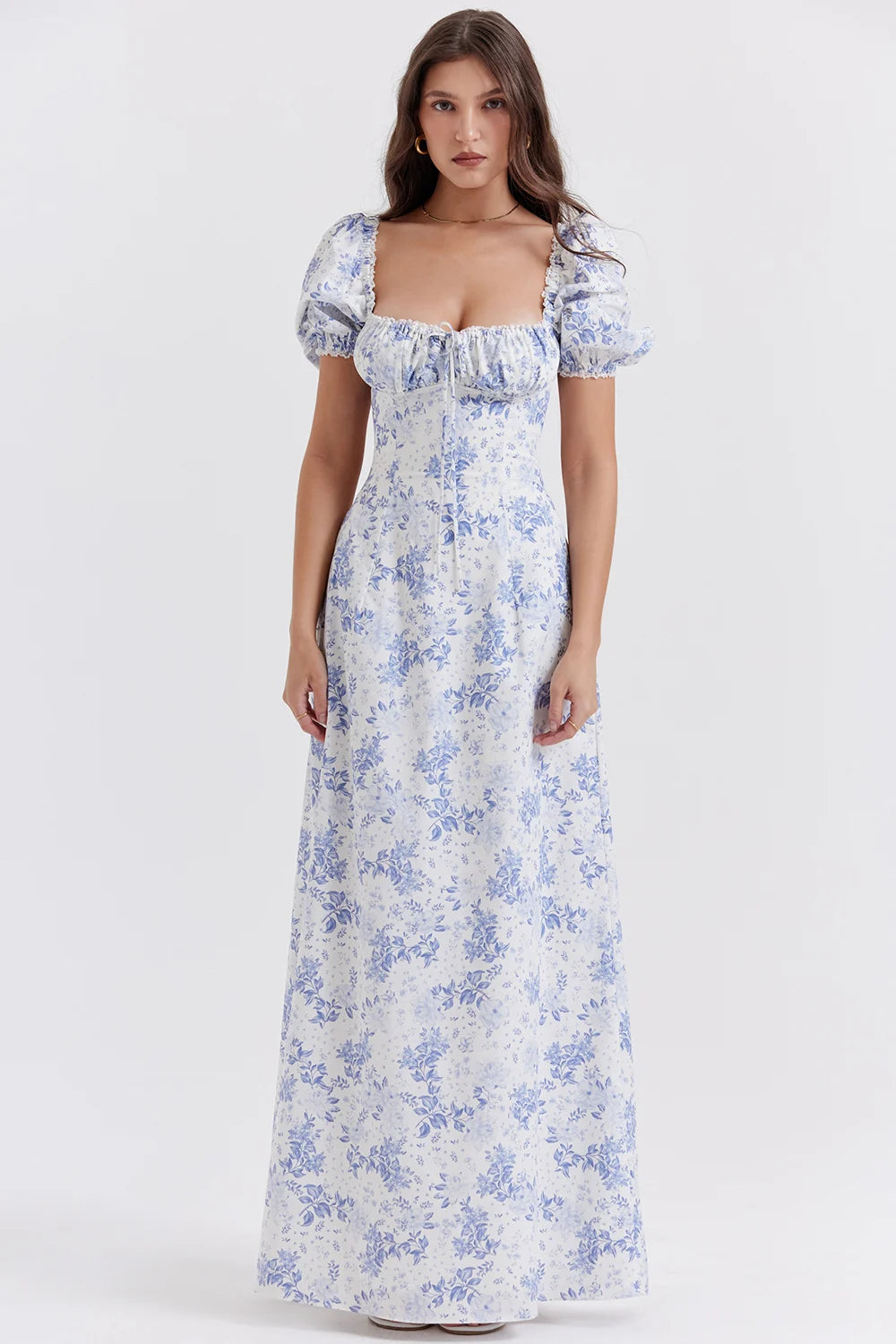 Blue Print Puff Sleeve Sundress