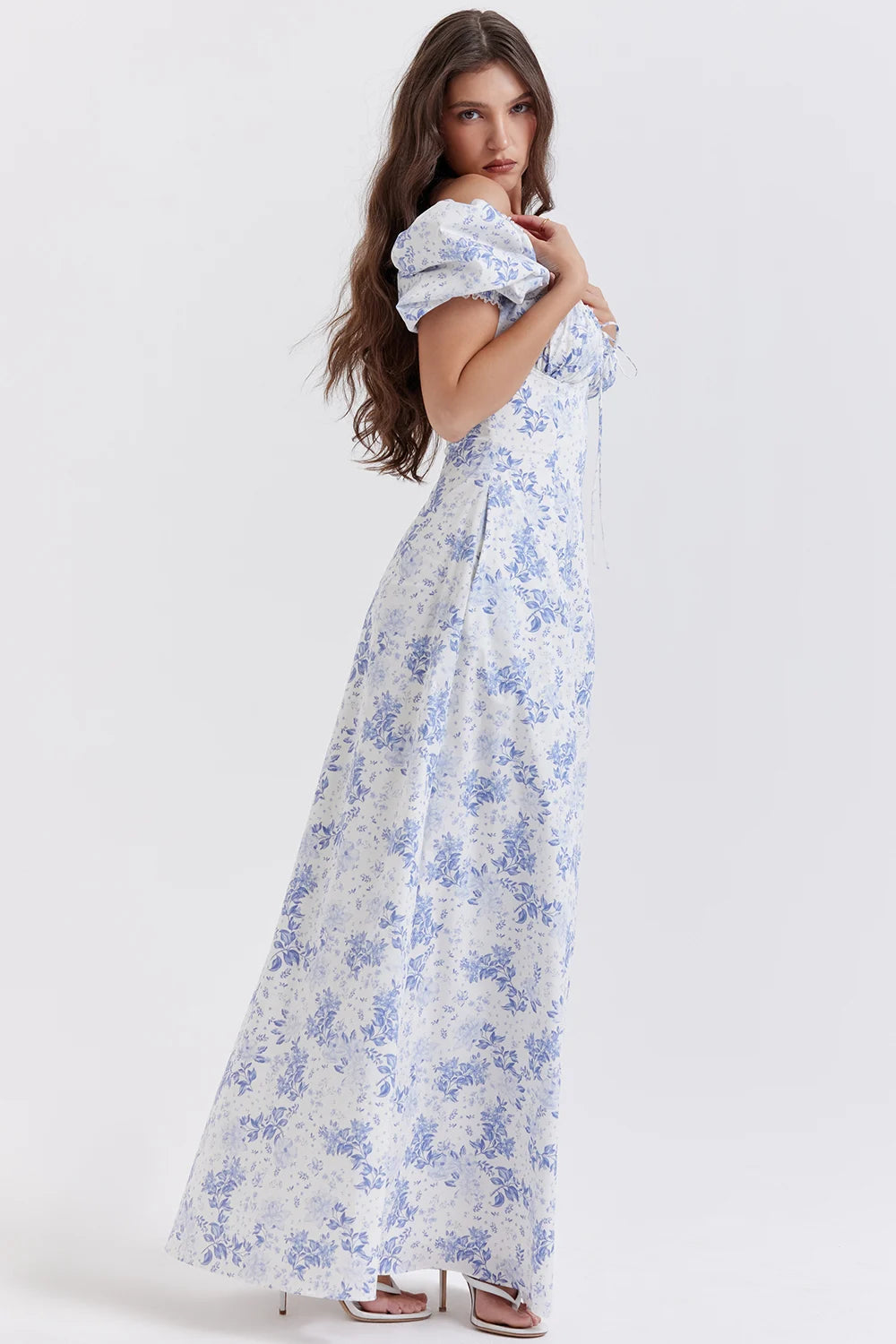 Blue Print Puff Sleeve Sundress